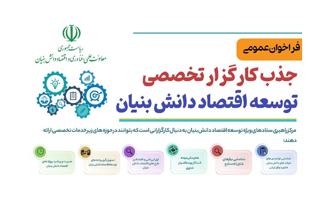 فراخوان عمومی جذب کارگزار تخصصی توسعه اقتصاد دانش بنیان  